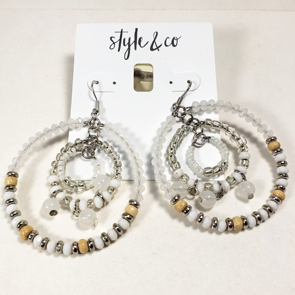 Style & Co Silver tone Hoops Colorful Beads Drop Dangle Earrings, Women Jewelry